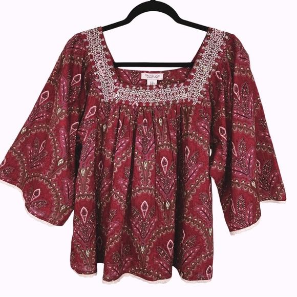 Rachel Zoe Boho Embroidered Neckline Peasant Blouse Cotton oversized - Picture 2 of 10